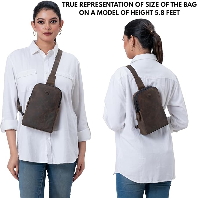 Leather Sling Bag for Women Genuine Crossbody Purse Small Trendy Cross Over Chest with Phone and Credit Card Slots (Cognac Crazy Horse)