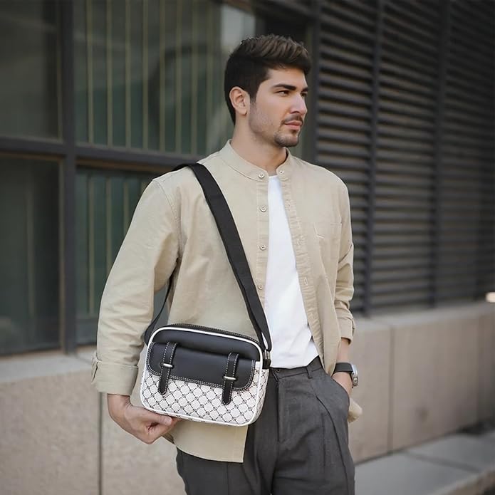 Crossbody Bag for Mens, Pu leather Cross Body Purse, Multi Pocket Shoulder Bag Messenger Bag for Travel Work Daily
