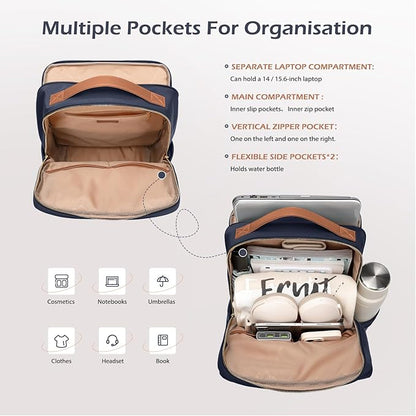 GOLF SUPAGS Stylish Laptop Backpack for Women Airline Approved Perfect for Work College and Travel Multi-Functional Casual Daypack Fits 15.6 Inch Notebook (Navy Blue)