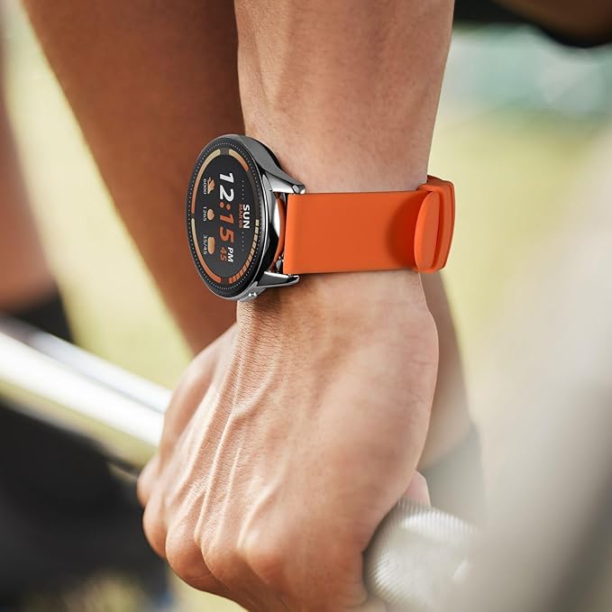BISONSTRAP Silicone Watch Bands, Slim Watch Straps with Quick Release, 18mm, Orange with Silver Buckle