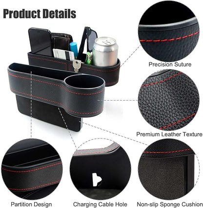 2 Pcs Car Seat Gap Filler - Leather Car Seat Crevice Storage Box with Adhesive Foam Pads, Car Gap Filler Organizer for Front Seat Gap Filler Between Car Seat and Console, Universal Fit