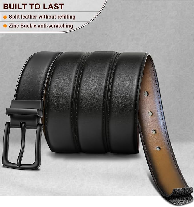 BULLIANT Men's Belt,Reversible Belt Adjustable For Gift Men 1.25”-Cut For Fit-2 Sides in 1 Belt(Not 2)