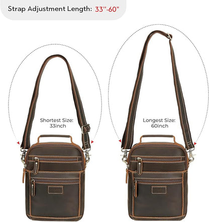 Polare Italian Full Grain Leather Messenger Bag Vintage Chest Shoulder Crossbody Bag Casual Sling Business Handbag for Men