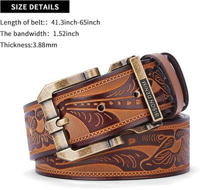 BISON DENIM Men's Genuine Leather Casual Belt, Classic Western Cowboy Dress Belts