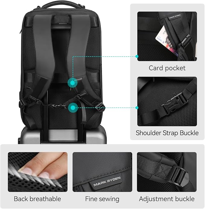 Muzee Business Backpack for Men, 17.3 Inch Water-Resistant & Anti-Scrape Travel Laptop Backpack with USB Charging Port, High Tech Backpack Fits Notebook & Tech Gear