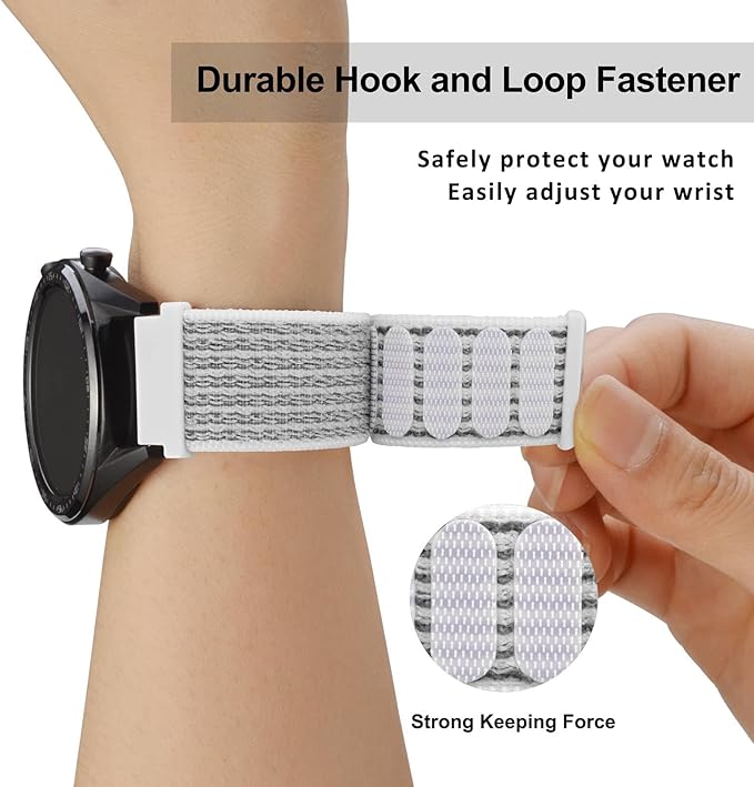 WOCCI 22mm Adjustable Nylon Watch Band, Quick Release Sport Loop Strap (White/Gray)