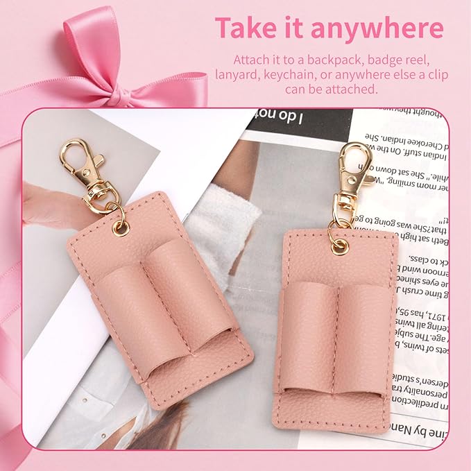 2pcs Anti Lost Pen Holders, Portable Double Badge Pen Holder Keychain Clip PU Leather Pencil Pouch Accessories for Teachers Nurses Students Office Workers