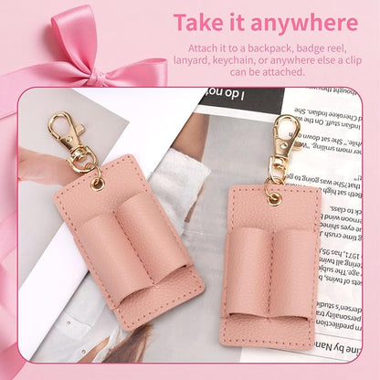 2pcs Anti Lost Pen Holders, Portable Double Badge Pen Holder Keychain Clip PU Leather Pencil Pouch Accessories for Teachers Nurses Students Office Workers