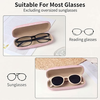 Glasses Case Hard, Cute Sunglasses Case for Women Leather Protective Case for Eyeglass with Cleaning Cloth