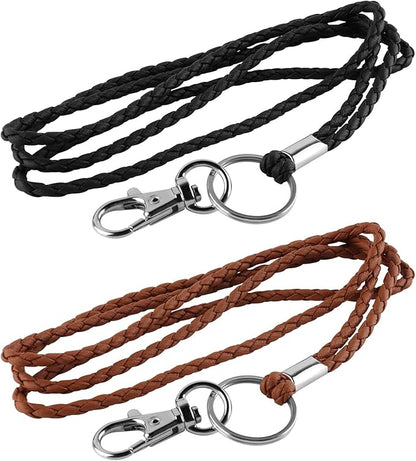 PLENTY Braided Leather Lanyard, 2PCS Handmade Strong Office Long Neck Strap with Clasp and Keychain for ID Badge and Keys