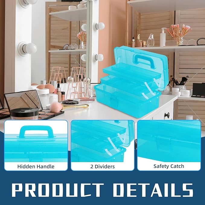 Saim Storage Bins,Three-Layer Multipurpose Art & Craft Storage Container,Carry Tackle Organizer,Medicine Cosmetic Art Supply Box for Art Supply Makeup Hair Accessories Painting Tools - Blue