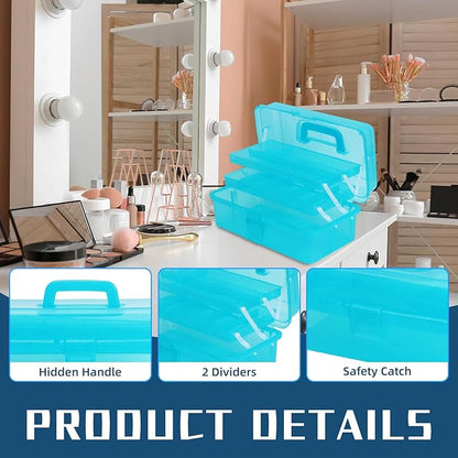 Saim Storage Bins,Three-Layer Multipurpose Art & Craft Storage Container,Carry Tackle Organizer,Medicine Cosmetic Art Supply Box for Art Supply Makeup Hair Accessories Painting Tools - Blue