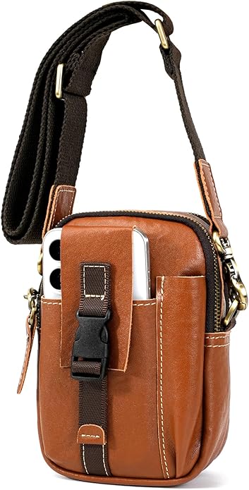 LANNSYNE Small Leather Messenger Bag, 3-in-1 Crossbody Shoulder Bag & Waist Belt Pouch, Sling Purse for Travel Business