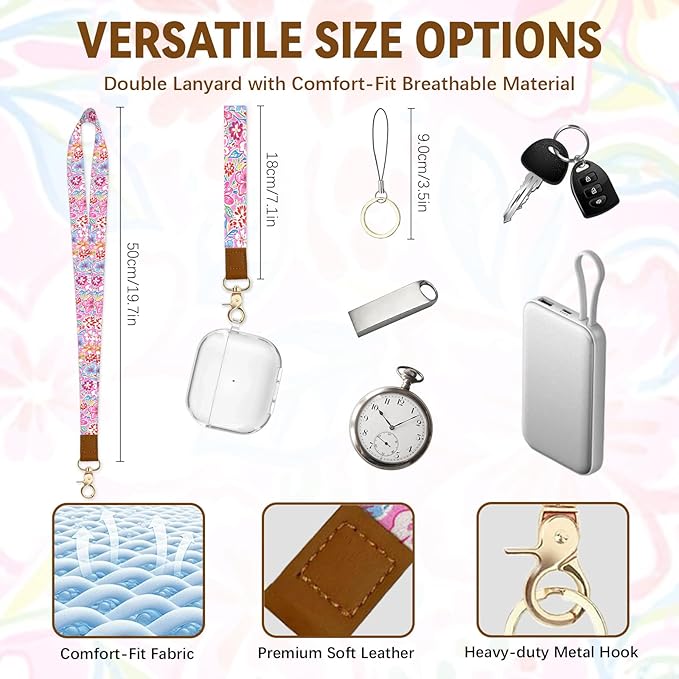 Flower Leather Badge Holder with Zipper Pocket, Beautiful Work Lanyards and 1 Zip Pocket and 4 Card Slots, Breakaway Lanyards with Metal Clasp for Offices, Staff, Adult, Employees