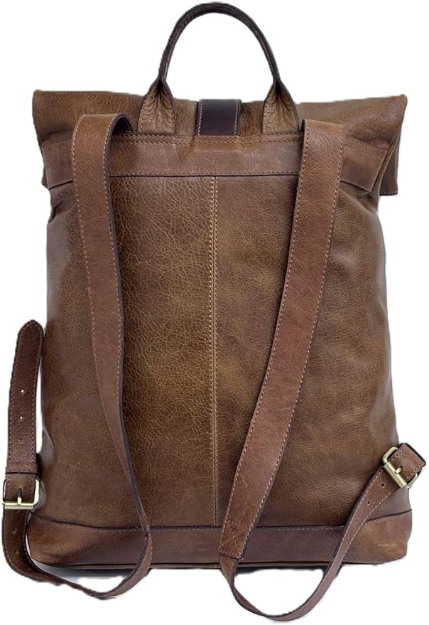 VANSI Soft Leather Men Women Laptop Backpack School College Office (Tan Brown)
