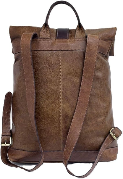 VANSI Soft Leather Men Women Laptop Backpack School College Office (Tan Brown)