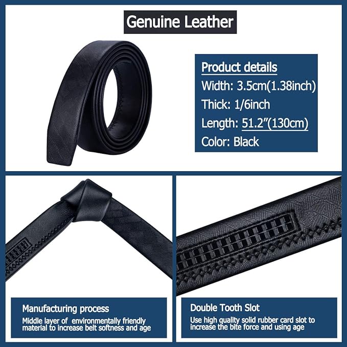 Barry.Wang Mens Belts Leather Ratchet Automatic Buckle Slide Click 1 3/8" Designer Dress Fashion Classic Casual Work Business