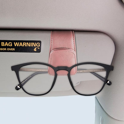 Magnetic Sunglasses Holder for Car Sun Visor, Leather Eyeglasses Clip, Secure Glasses Hanger with Ticket Card Slot
