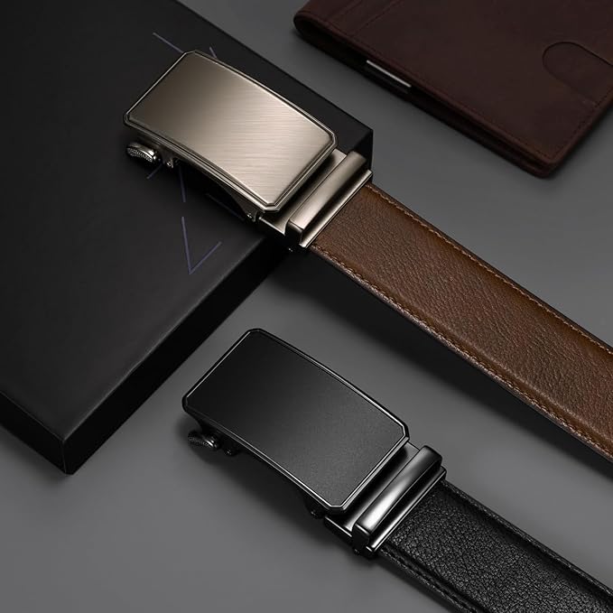 Zitahli Ratchet Belt for Men - 2 Packs Leather Mens belt For Gift Men Dress and Casual,Trim to Fit