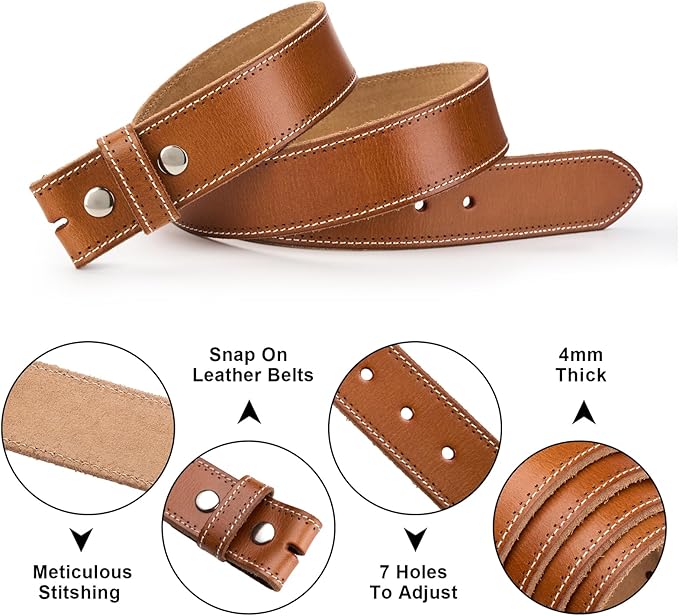 HJones Western Belts for Men without Buckle,Cowboy Belt Buckles for Men,1.5" Wide Genuine Leather Belt No Buckle