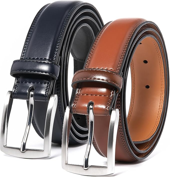 Mens Genuine Leather Dress Belt for Men, Handmade, 100% Cow Leather,Classic Casual and Business Belt Prong Buckle