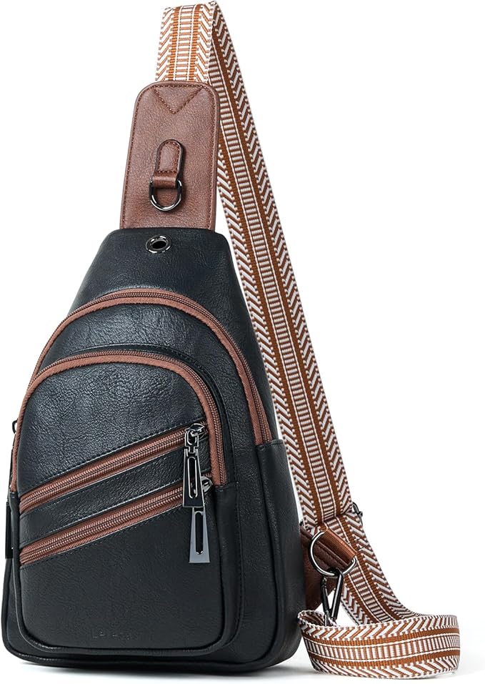 Leresas 7L Crossboydy Sling Bag for Women Vegan Leather Crossbody Purse Fanny Pack Chest Bag for Travel,Black Brown
