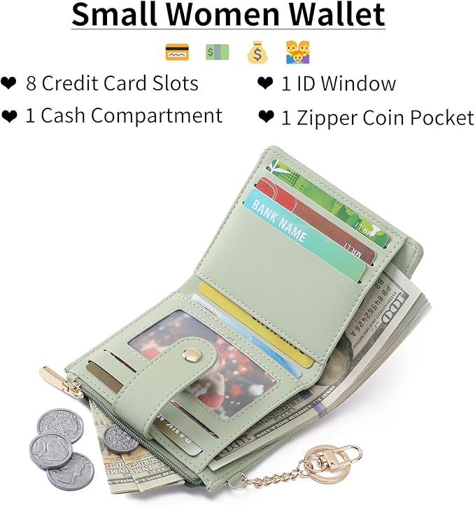 GAEKEAO Slim Wallet for Women, RFID Blocking Credit Card Holder Bifold Wallet with Zipper Coin Pocket, ID Window