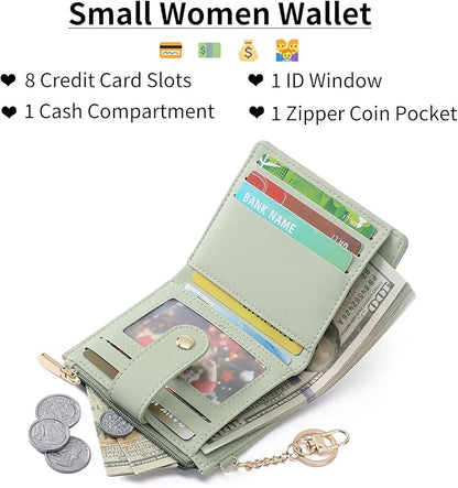 GAEKEAO Slim Wallet for Women, RFID Blocking Credit Card Holder Bifold Wallet with Zipper Coin Pocket, ID Window