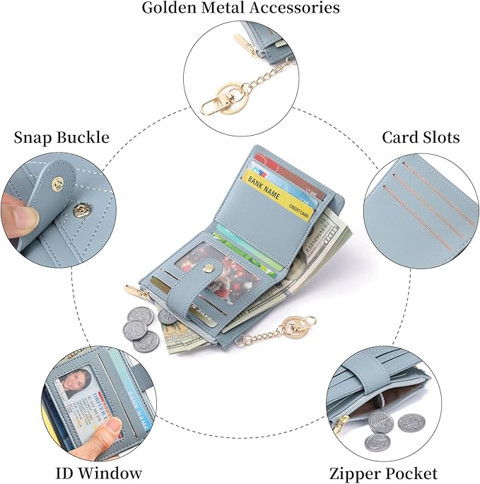 GAEKEAO Slim Wallet for Women, RFID Blocking Credit Card Holder Bifold Wallet with Zipper Coin Pocket, ID Window