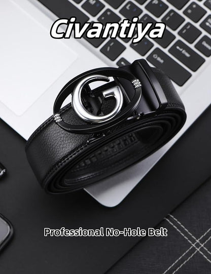 Men's Ratchet Belt Leather Belt Adjustable for Men Gift 1 3/8-Cut for Perfect Fit