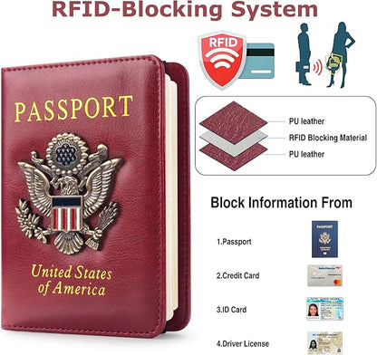 Premium Passport Holder for Travel, RFID Blocking Passport Cover Slim, Durable & Travel-Friendly, Passport Wallet Keep Your Documents Safe & Organized (Wine Red)