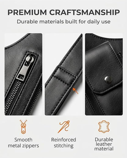 Leather Underarm Shoulder Bag Adjustable Strap Crossbody Chest Sling Satchel Multi Pocket Travel Everyday Vintage Classic
