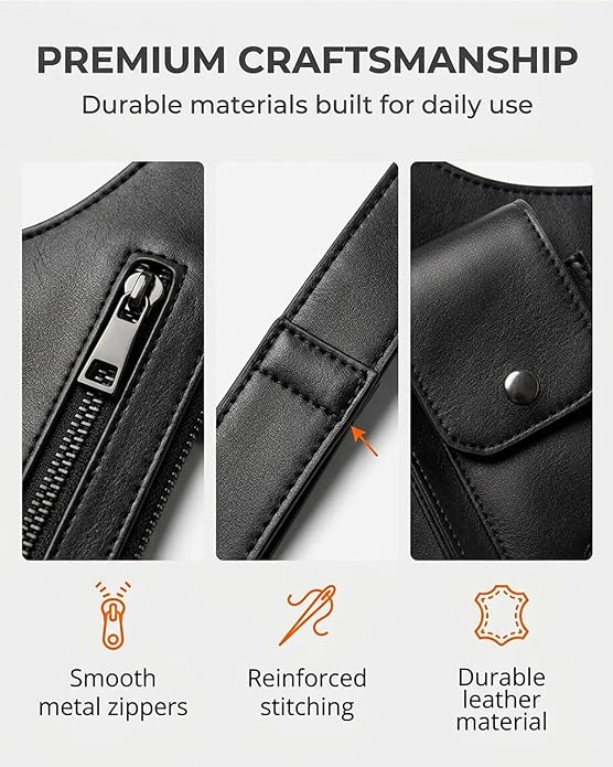 Leather Underarm Shoulder Bag Adjustable Strap Crossbody Chest Sling Satchel Multi Pocket Travel Everyday Vintage Classic