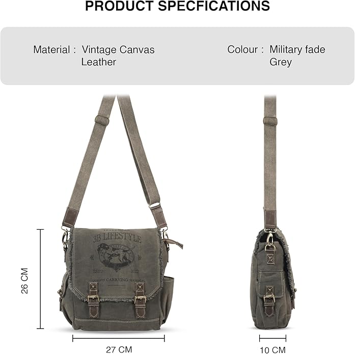 Roven - Vintage Canvas Leather Messenger Bag for Men & Women