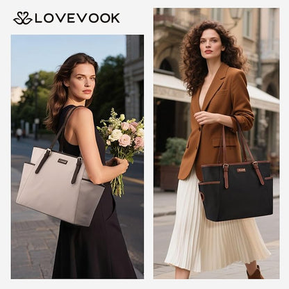 LOVEVOOK Laptop Tote Bag for Women,Vintage Leather Work Tote Bag for Women Computer Briefcase Bag,Waterproof Teacher Business