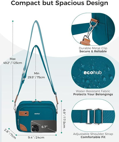 ECOHUB Crossbody Bag for Women Men, Multi Pocket Anti-Theft Travel Purse with RFID Blocking, Oxford PU Shoulder Bag