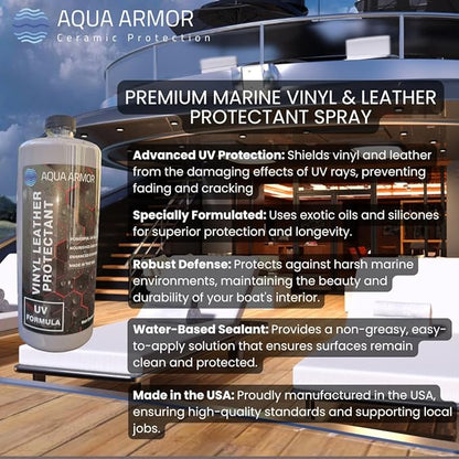 Marine Vinyl UV Protectant & Leather Conditioner – Long-Lasting UV Defense for Boat Seats, Vinyl, Plastic & Rubber – Repels Salt, Moisture & Sun Damage – Restores Shine & Flexibility – Made in USA