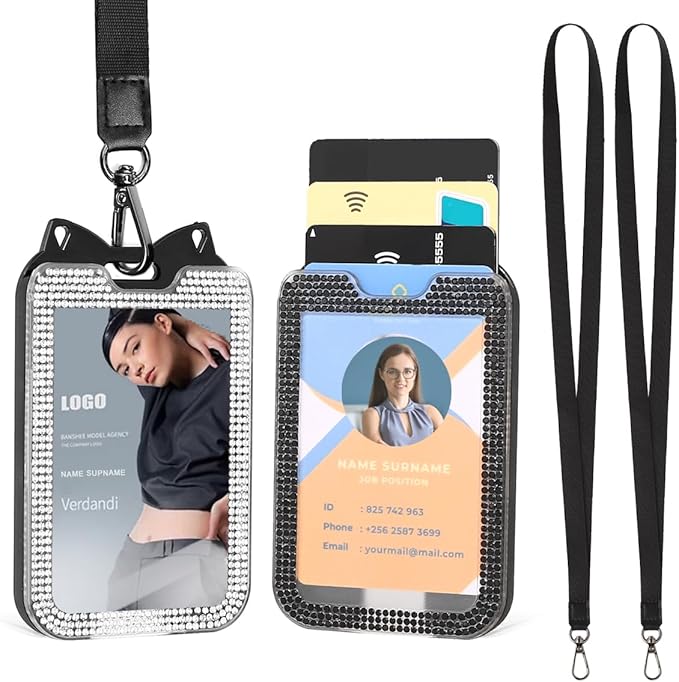 2 Pack Lanyards for id Badges Bling ID Badge Holder with Lanyard for Office, School, Cruise Cards,Travel (Black and White)