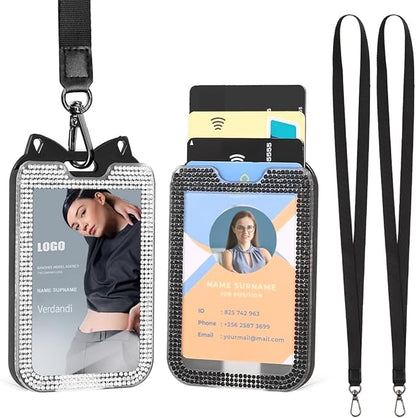 2 Pack Lanyards for id Badges Bling ID Badge Holder with Lanyard for Office, School, Cruise Cards,Travel (Black and White)