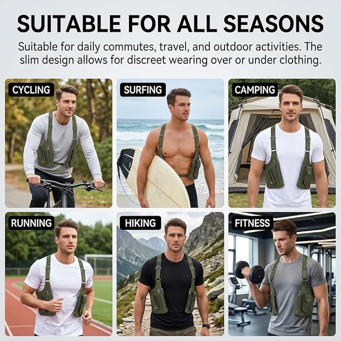 Leather Double Shoulder Armpit Bag for Men Underarm Concealed Rover The Holste Vest for Mens Adjustable Leather Bag (Army Green)