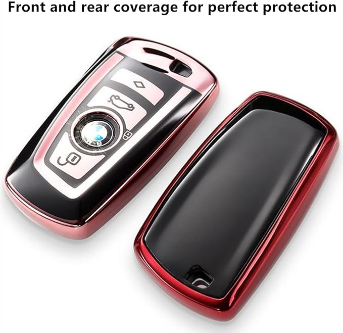 Creativity Suitable For BMW key fob cover. Advanced soft TPU key box is compatible with X1 X3 X4 X5 X6 1 2 4 5 6 7 M3 M5 M6 GT3 GT5 G30 F10 F15 F16 F20 key (Type A Red Key Case + key chain set)