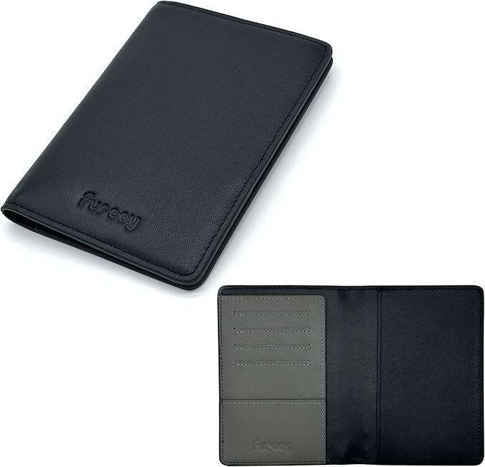 Slim Nappa Leather RFID blocking Passport Cover for Men and Women (Black/Gray)