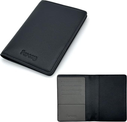 Slim Nappa Leather RFID blocking Passport Cover for Men and Women (Black/Gray)