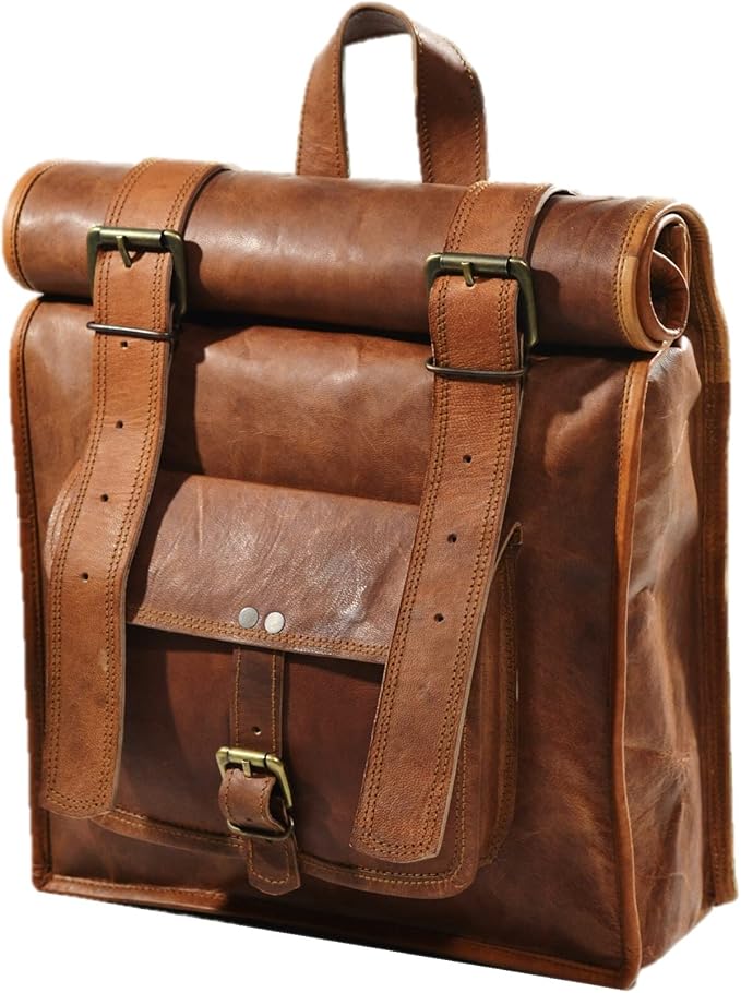 URBAN DEZIRE Men's Leather Vintage Roll On Laptop Backpack Rucksack knapsack college bag