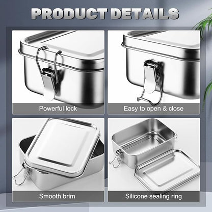 Umigy 3 Pcs Stainless Steel Food Containers 550/850/1000ml Metal Bento Lunch Box Stainless Steel Food Storage Containers, Lockable Clips to Leak Proof, Reusable Dishwasher Snack Boxes for Work