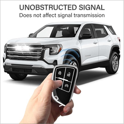 QBUC for Chevy Key Fob Cover with Keychain Soft TPU Protection Case Compatible with 2021-2026 Chevy Colorado Equinox Silverado GMC Canyon Sierra Terrain 4-Buttons(Chrome Trim Black)