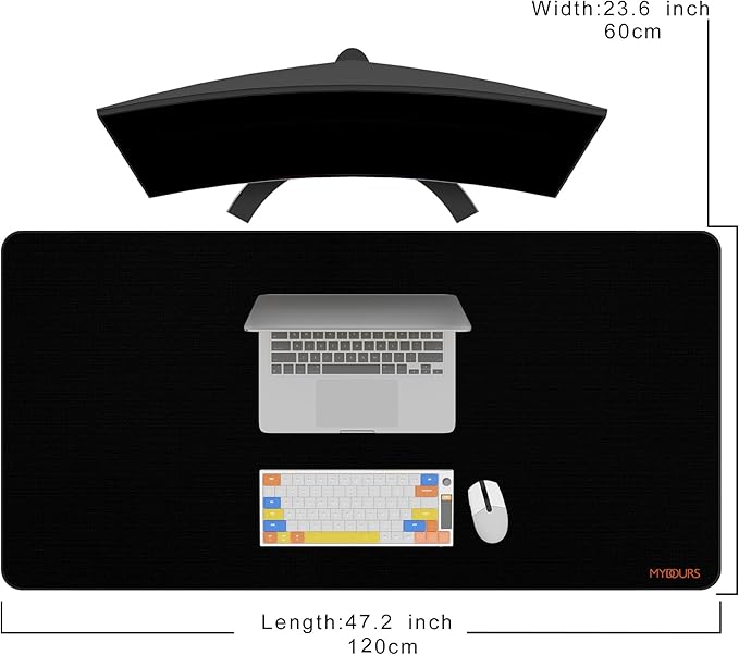Mydours 48" x 24" Large Gaming Mouse Pad, Oversized Keyboard Mouse Mat with Stitched Edge, XXL Non-Slip Rubber Base Computer Mousepad for Full Desk, Extended Desk Mat for Gamer, Office & Home, Black