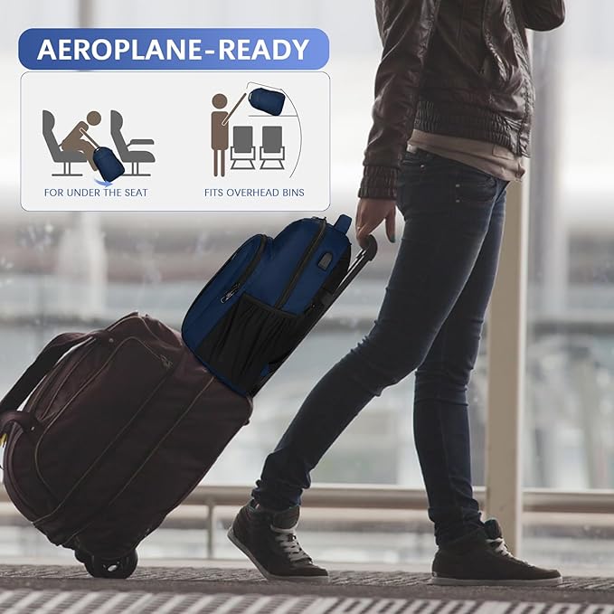 LARIPOP Carry On Backpack for Airplane, 17.3 Inch Laptop Backpack with USB Charging Port, Water Resistant Business Travel Backpack, Lightweight College School Bookbag Anti Theft for Men Women, Blue