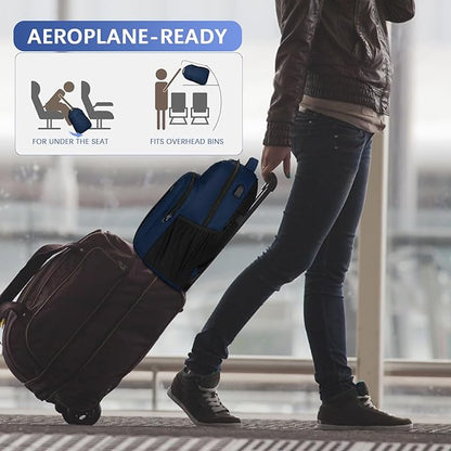 LARIPOP Carry On Backpack for Airplane, 17.3 Inch Laptop Backpack with USB Charging Port, Water Resistant Business Travel Backpack, Lightweight College School Bookbag Anti Theft for Men Women, Blue