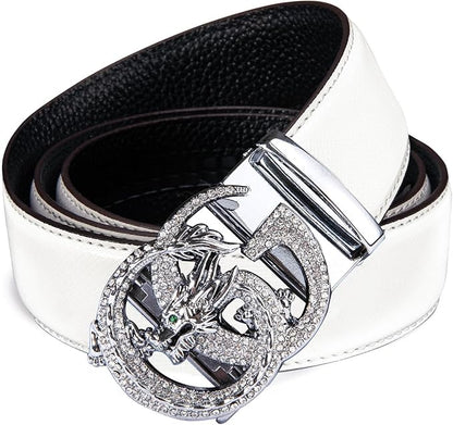 Dubulle Designer Ratchet Belt for Men Leather Fashion Adjustable Automatic Buckle Sliding Removable Dress Casual